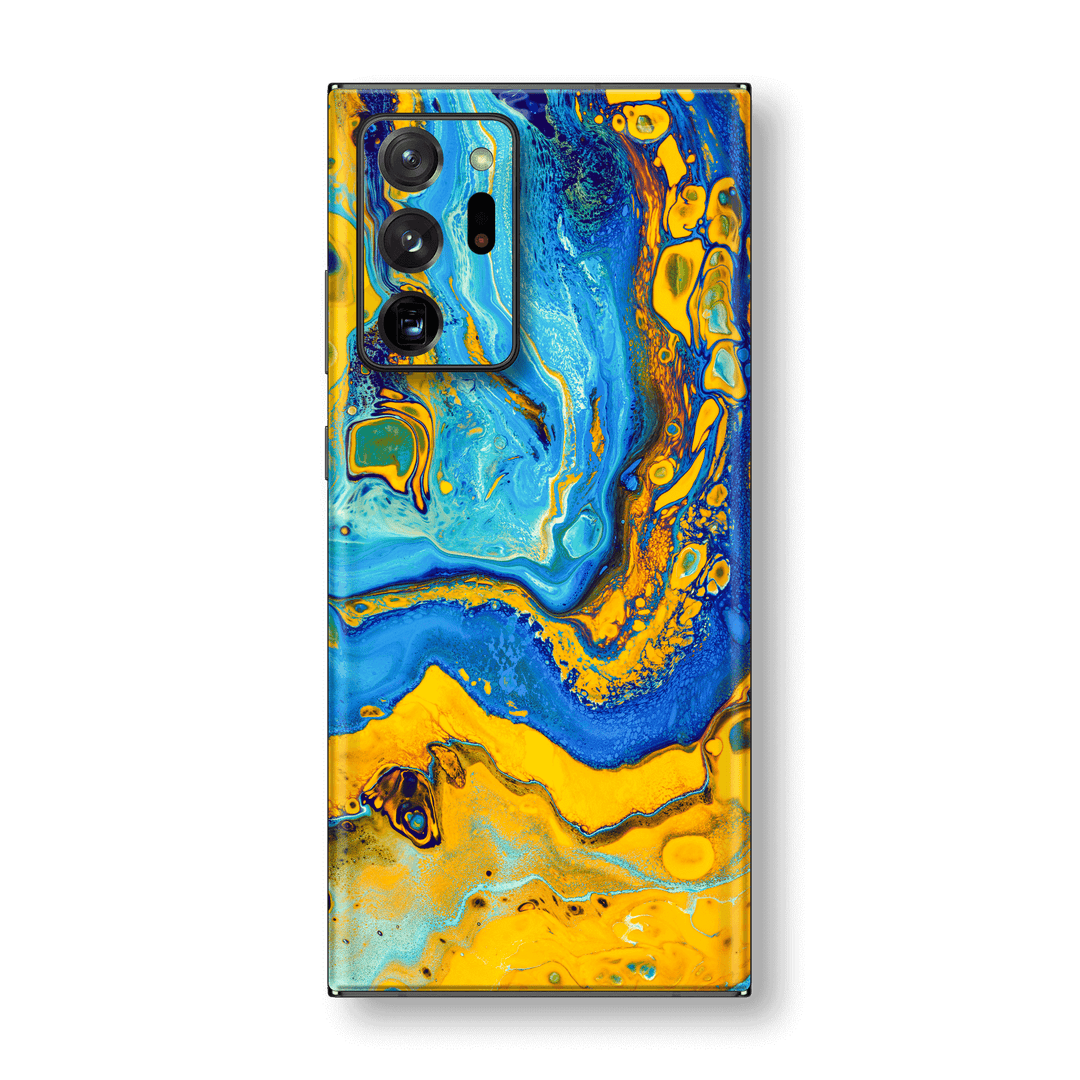 Samsung Galaxy NOTE 20 ULTRA SIGNATURE Tuscan Sun Yellow Blue Alcohol Ink Paint Skin, Wrap, Decal, Protector, Cover by EasySkinz | EasySkinz.com